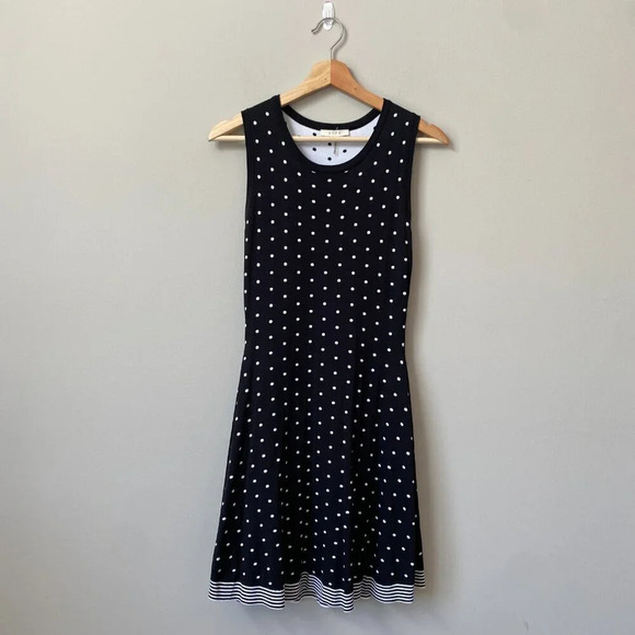 NWOT HYPR Women's Size M/L Knit Polka Dot Fit and Flare Sleeveless Dress Black - Picture 3 of 16